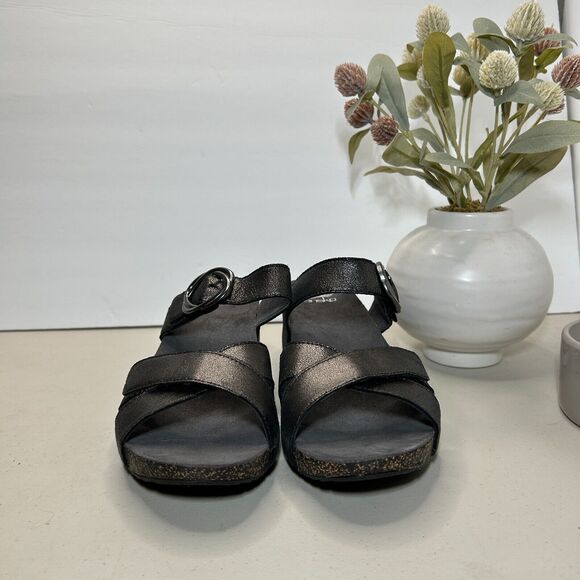 Dansko Leather Susie Wedge Sandals Buckle Black Women EU 42/11.5 Tried on - Picture 2 of 10
